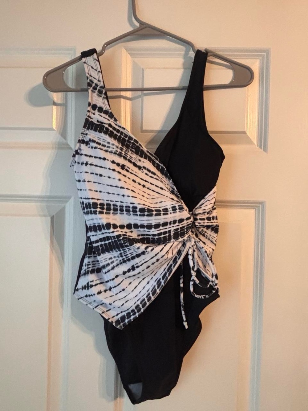 Black & White Tie-Front One-Piece Swimsuit